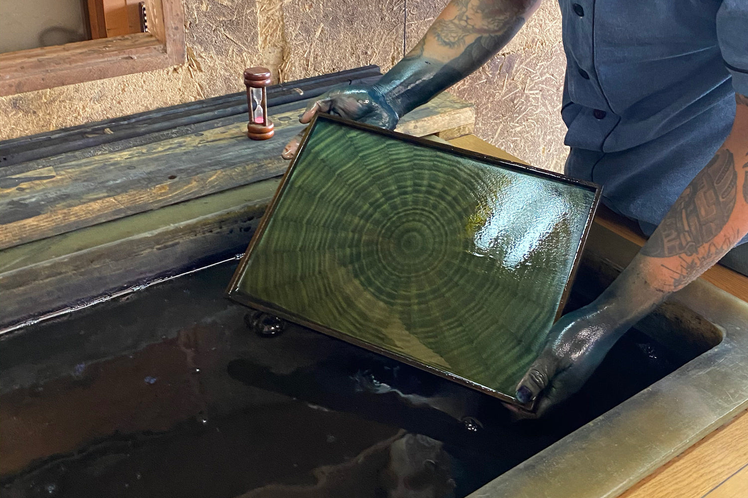 Rectangle RaysTray White sycamore　Aizome indigo finish